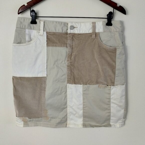 Pilcro And The Letterpress Patchwork Mini Skirt Size 30 Beige Embroidery - Picture 1 of 13